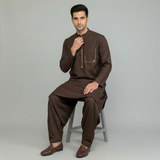 Embroidered Brown Kameez & Shalwar