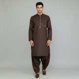 Embroidered Brown Kameez & Shalwar
