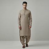 Beige Embroidered Kameez & Shalwar