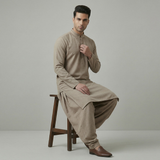 Beige Embroidered Kameez & Shalwar