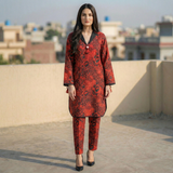 Red Printed Flare Dress