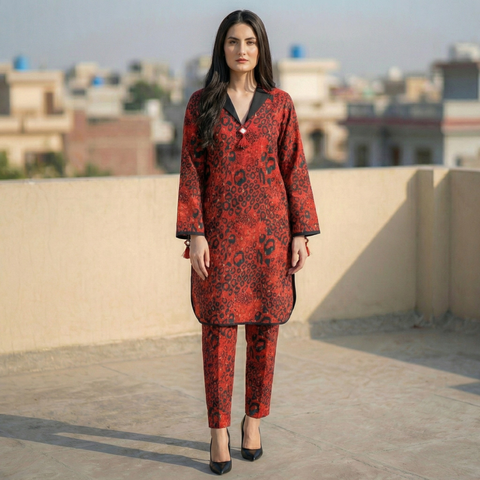 Red Printed Flare Dress