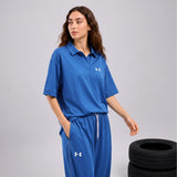 Ready to Wear Women Gym Dress – Blue Sportswear 2 Piece Suit with Polo Shirt and Wide Leg Trouser