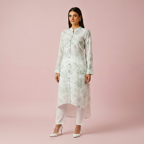 Elegant Mint & Orange Silk Dress