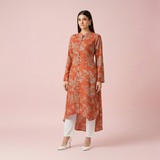 Elegant Mint & Orange Silk Dress
