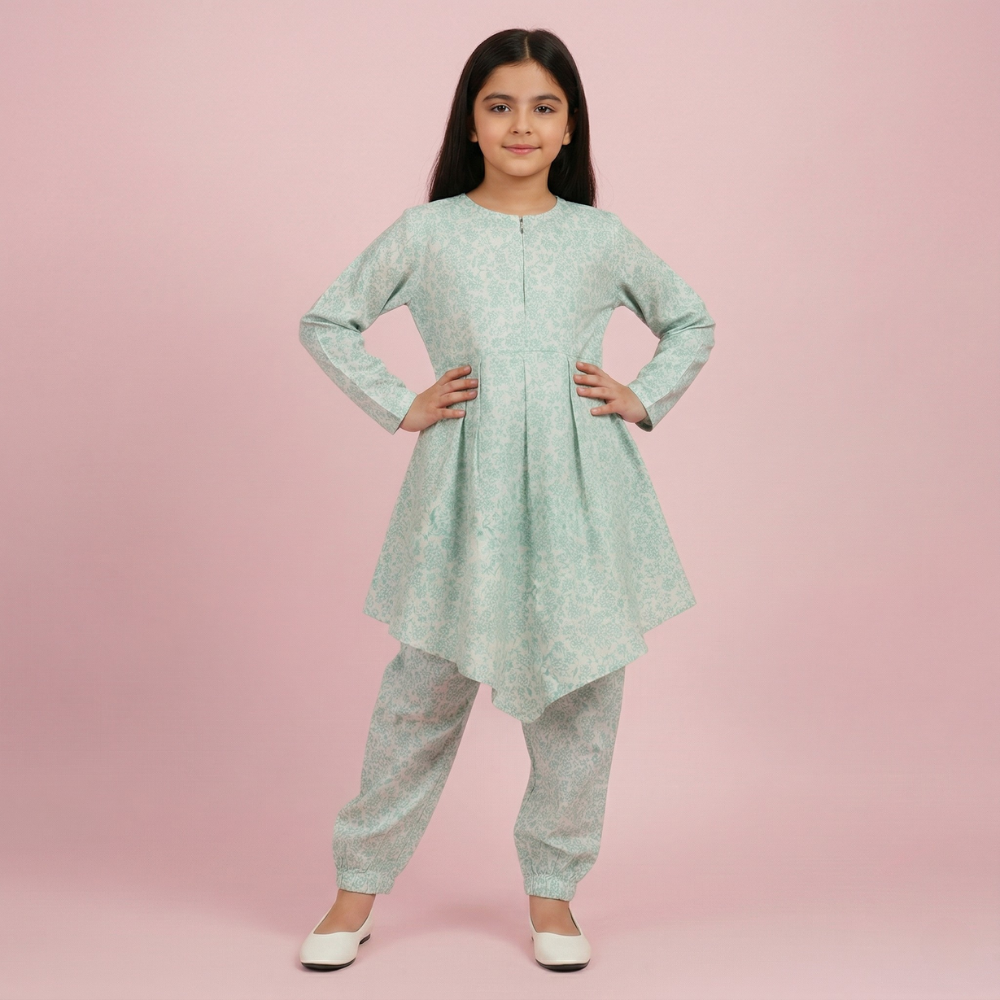 Mint Printed Frock Dress