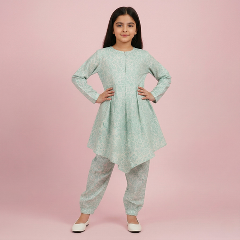 Mint Printed Frock Dress
