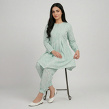 Mint Printed Frock Dress