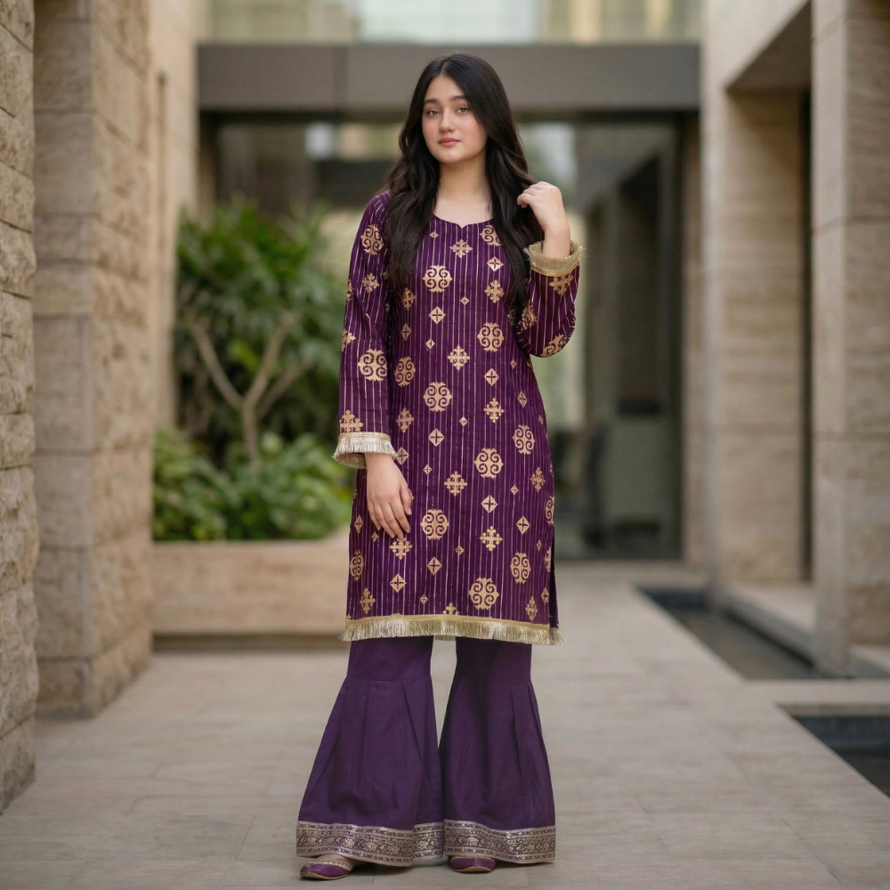 Plum Block Print Dress
