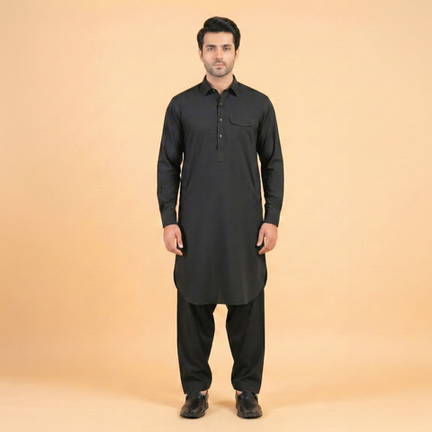 Midnight Black Kameez & Shalwar