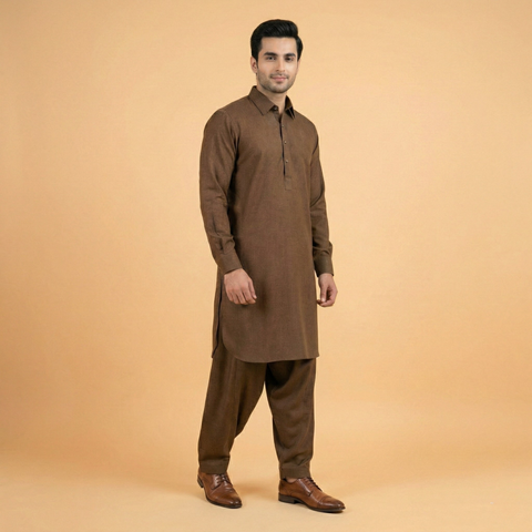 Rich Brown Kameez & Shalwar