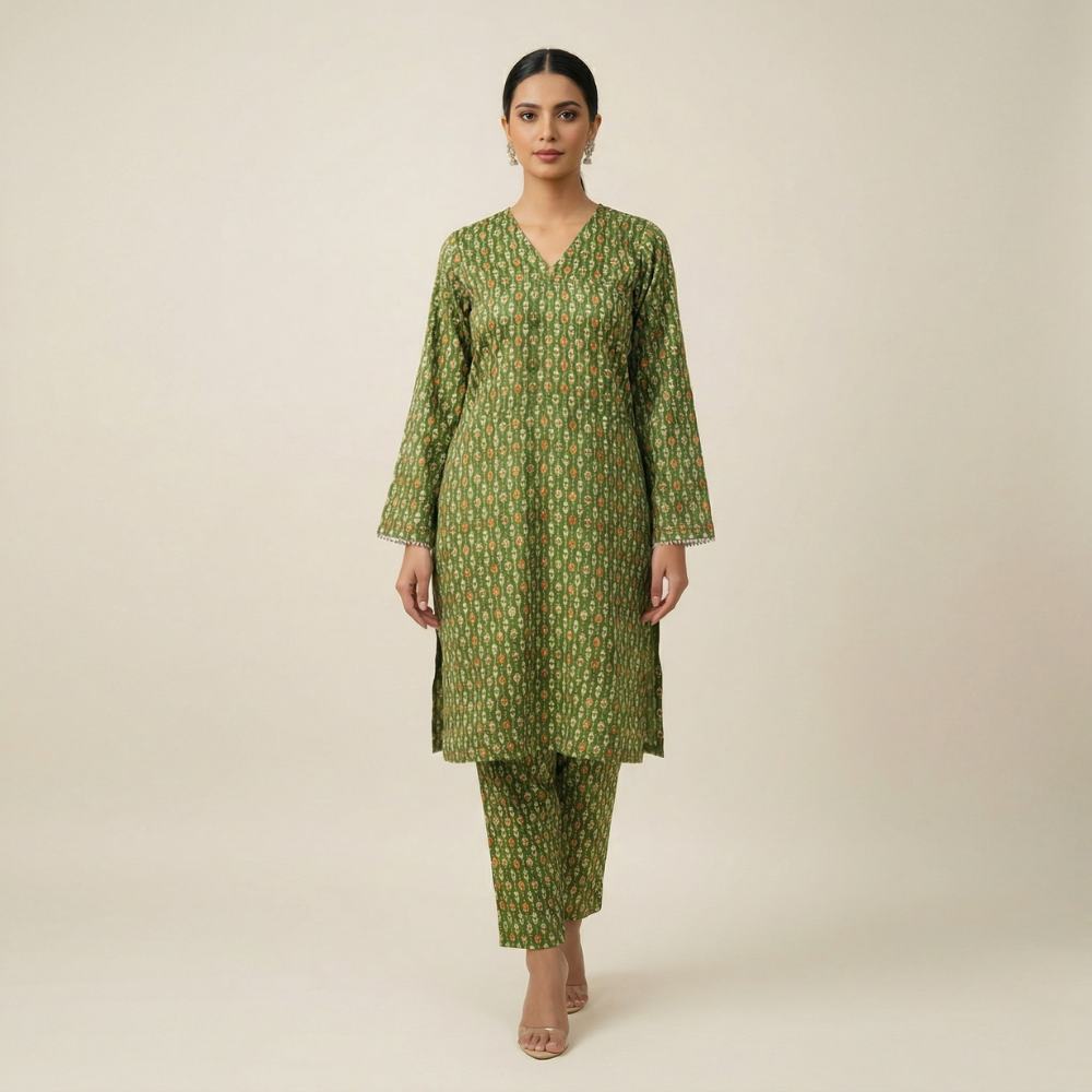 Olive Printed Elegance