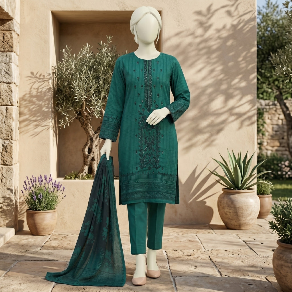 Teal Embroidered Lawn