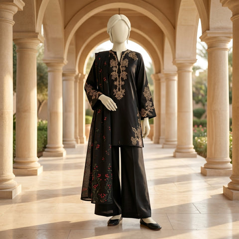 Black Embroidered Farshi Shalwar Suit