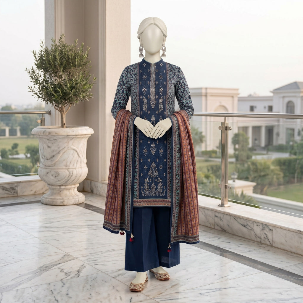 Navy Printed Farshi Shalwar Lawn Suit