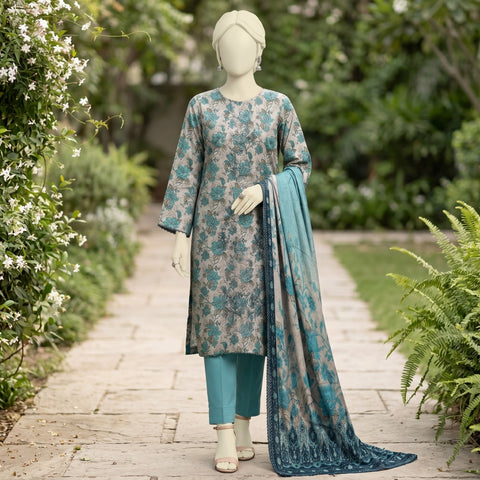 Grey Aqua Floral Printed Lawn Suit
