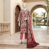 Beige Red Floral Printed Lawn Suit