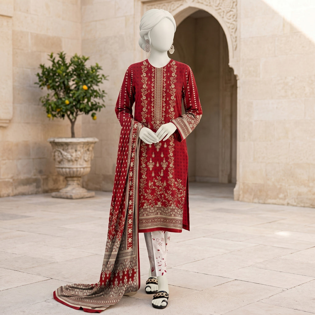 Maroon Embroidered Ready-to-Wear Lawn Suit