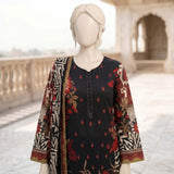 Black Floral Printed Lawn Suit