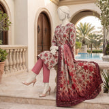 Beige Red Floral Printed Lawn Suit
