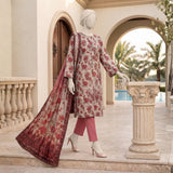 Beige Red Floral Printed Lawn Suit
