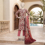 Beige Red Floral Printed Lawn Suit