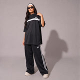 Ready to Wear Women Gym Dress – Blue Sportswear 2 Piece Suit with Polo Shirt and Wide Leg Trouser