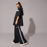 Ready to Wear Women Gym Dress – Blue Sportswear 2 Piece Suit with Polo Shirt and Wide Leg Trouser