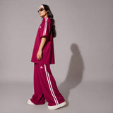 Ready to Wear Women Gym Dress – Blue Sportswear 2 Piece Suit with Polo Shirt and Wide Leg Trouser