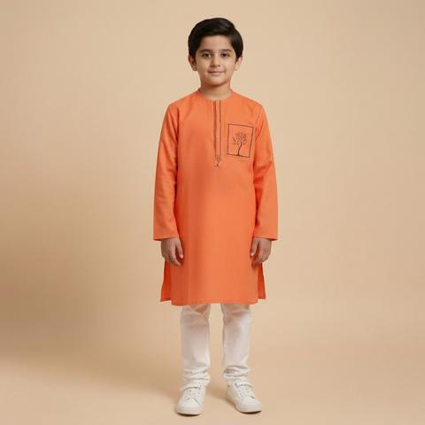 Orange Embroidered Kurta Trouser