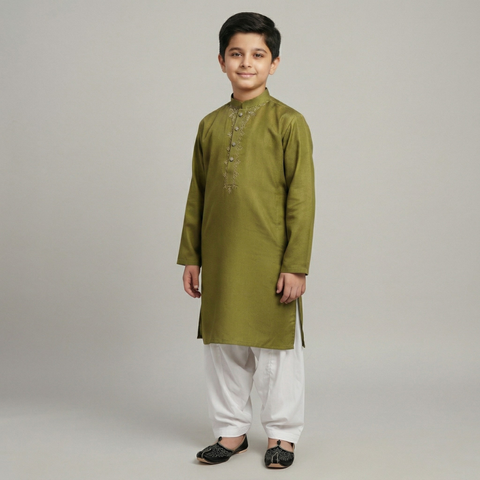 Olive Embroidery Kurta Trouser