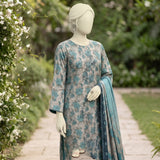Grey Aqua Floral Printed Lawn Suit
